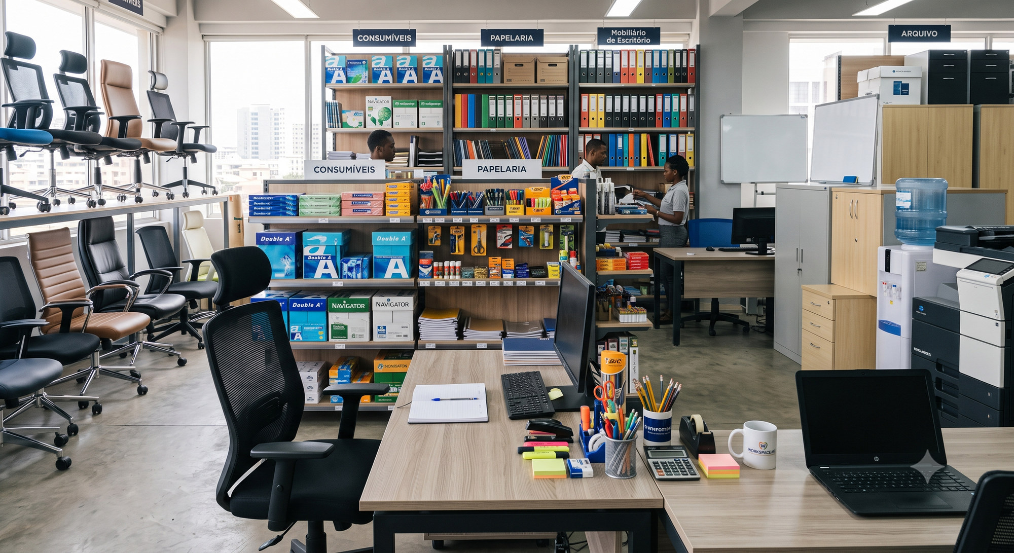 Escritório equipado com mobiliário